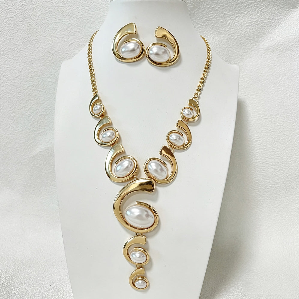 Spiral Snail-Shaped Necklace Earring Set-Fashionable Ensemble