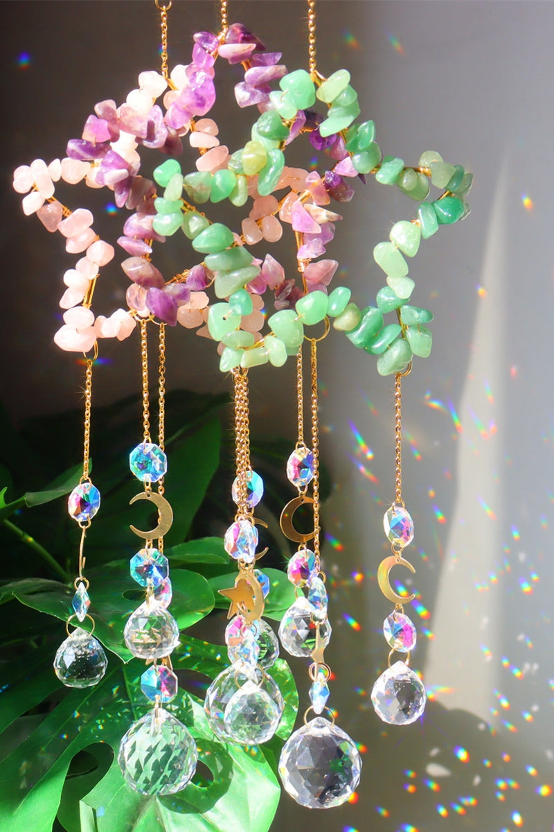 Star Sun Catcher Natural Crystal Chips Handmade Garden Decoration