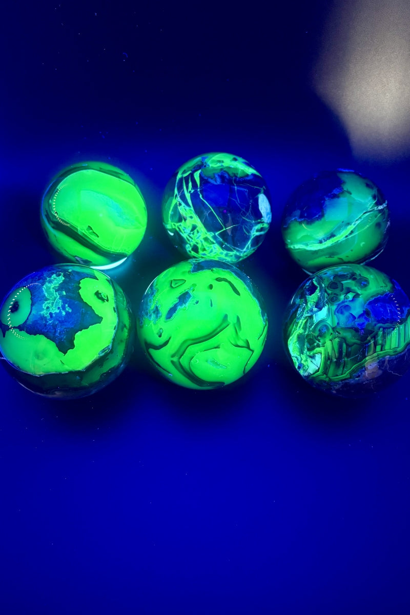 Strong Green UV Flash Volcano Agate Spheres Natural Healing Crystal Balls 2.76"