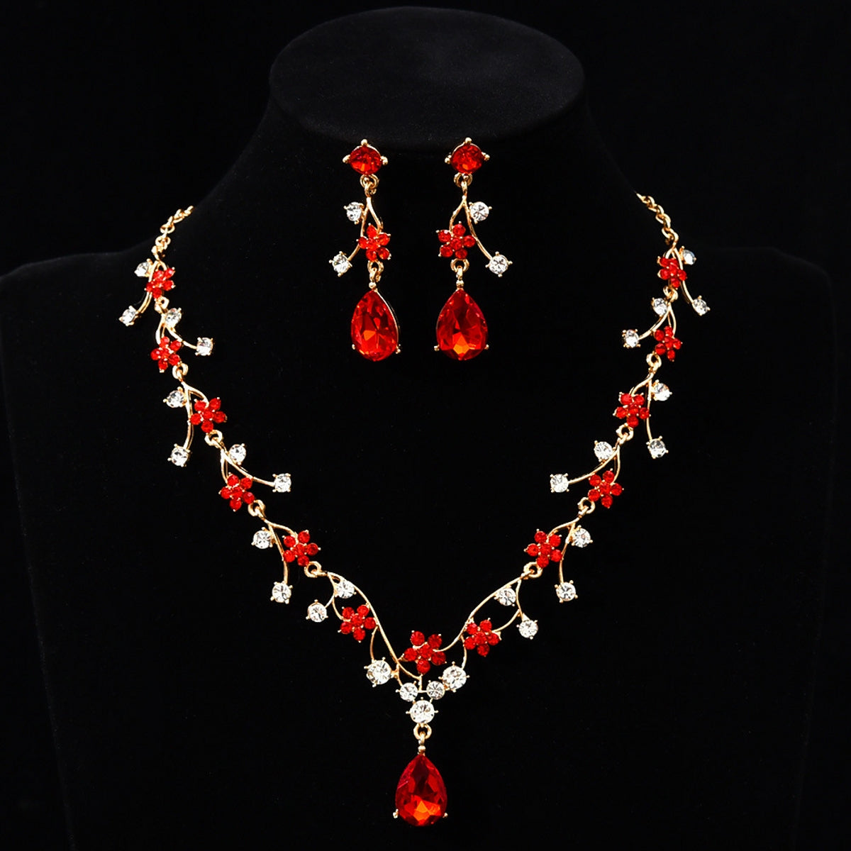 Super Shiny Flower Zircon Necklace and Earring Set