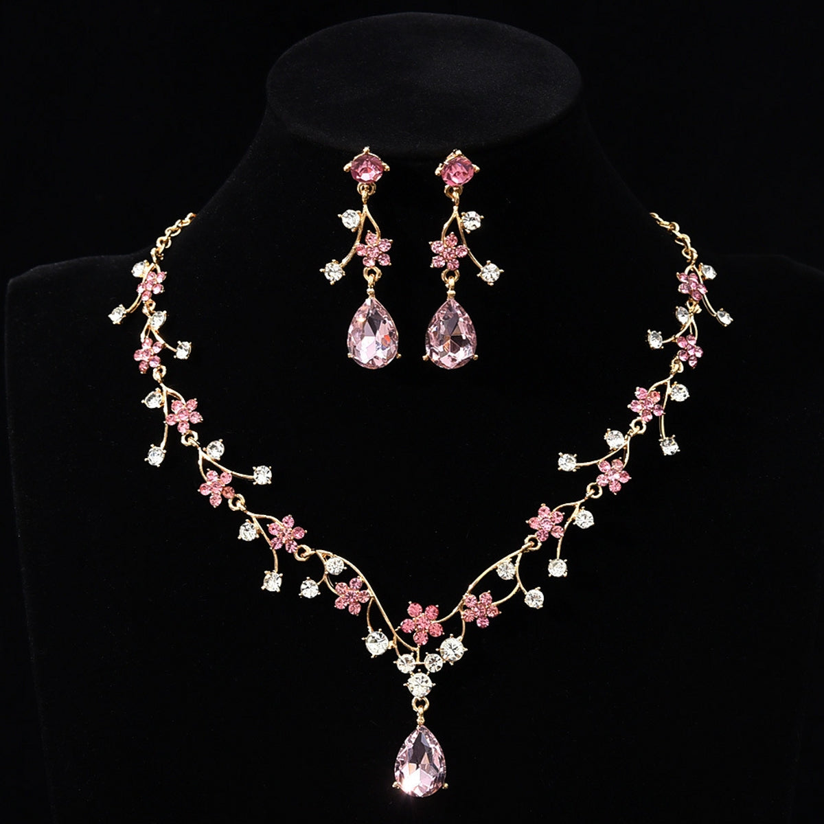 Super Shiny Flower Zircon Necklace and Earring Set
