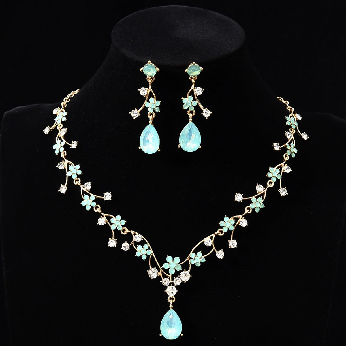 Super Shiny Flower Zircon Necklace and Earring Set