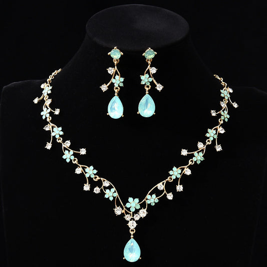 Super Shiny Flower Zircon Necklace and Earring Set