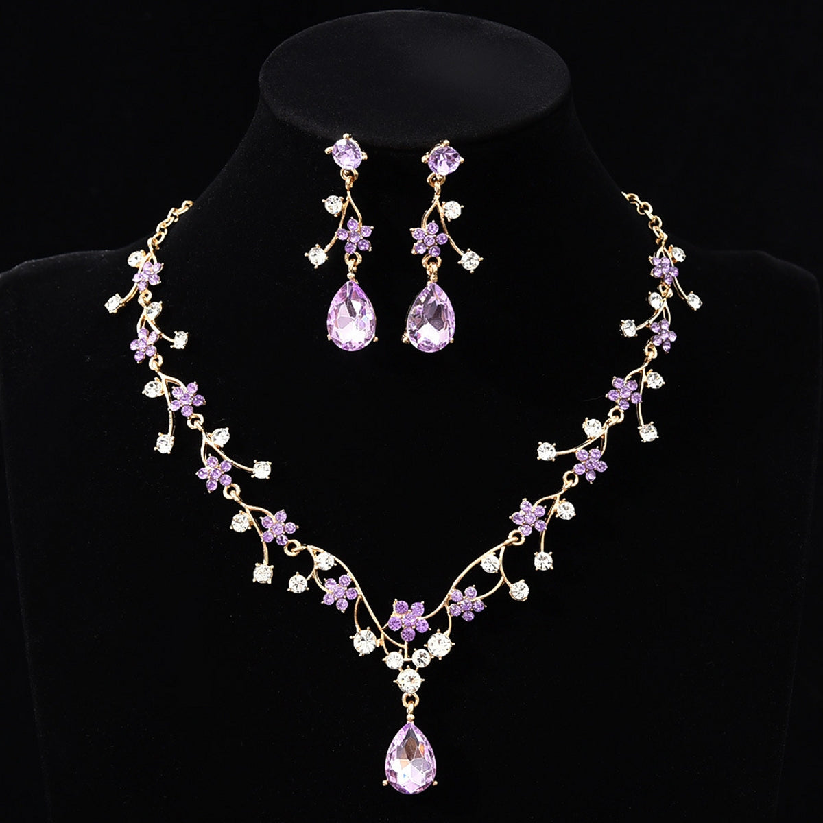 Super Shiny Flower Zircon Necklace and Earring Set