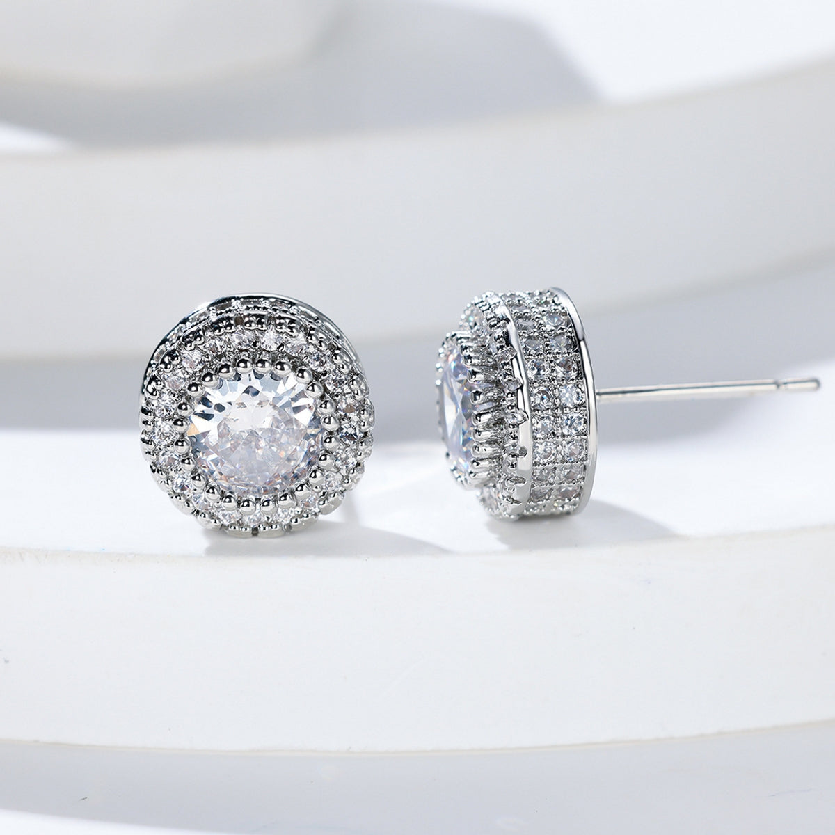 Textured Circular Earrings with Full-Set Diamonds