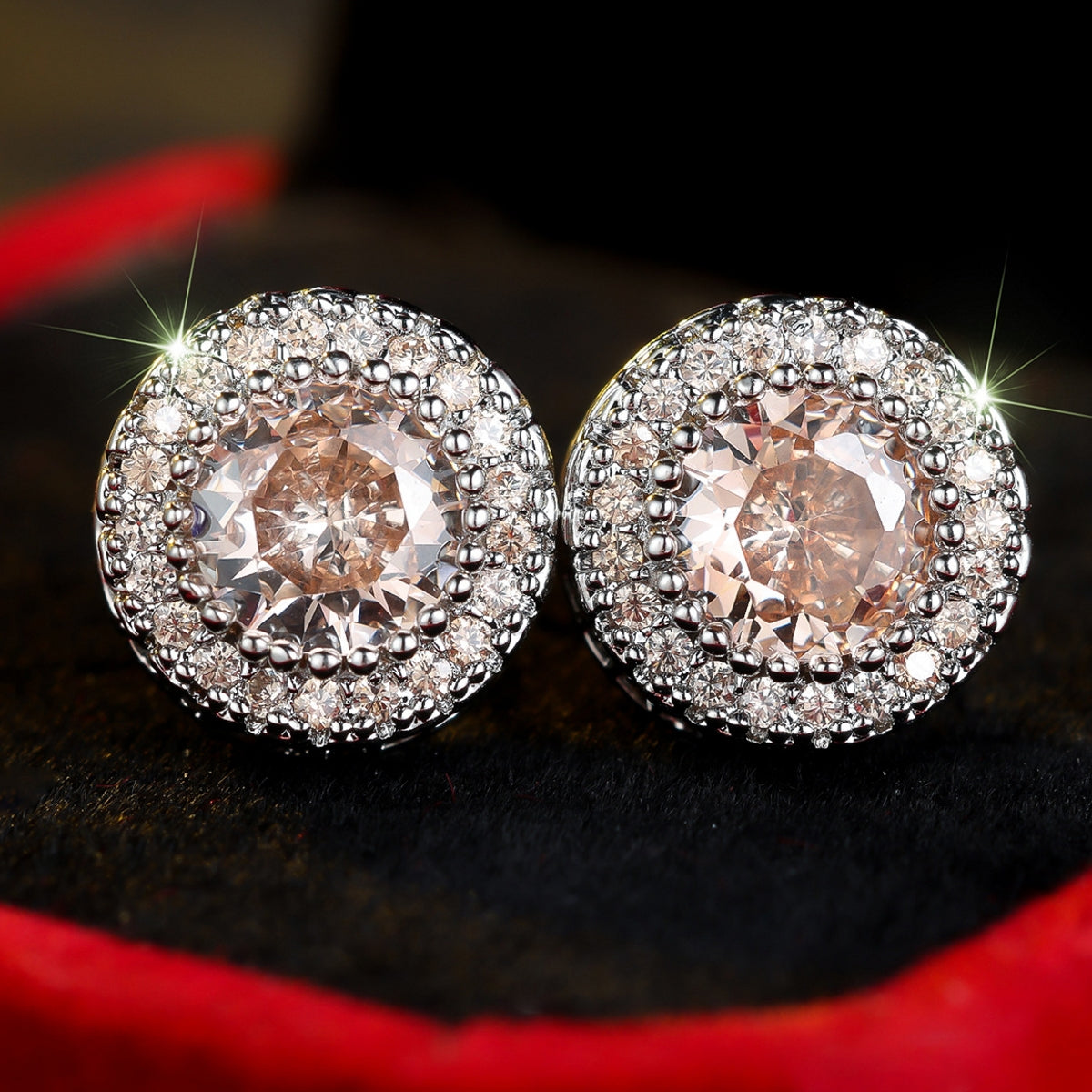 Textured Circular Earrings with Full-Set Diamonds