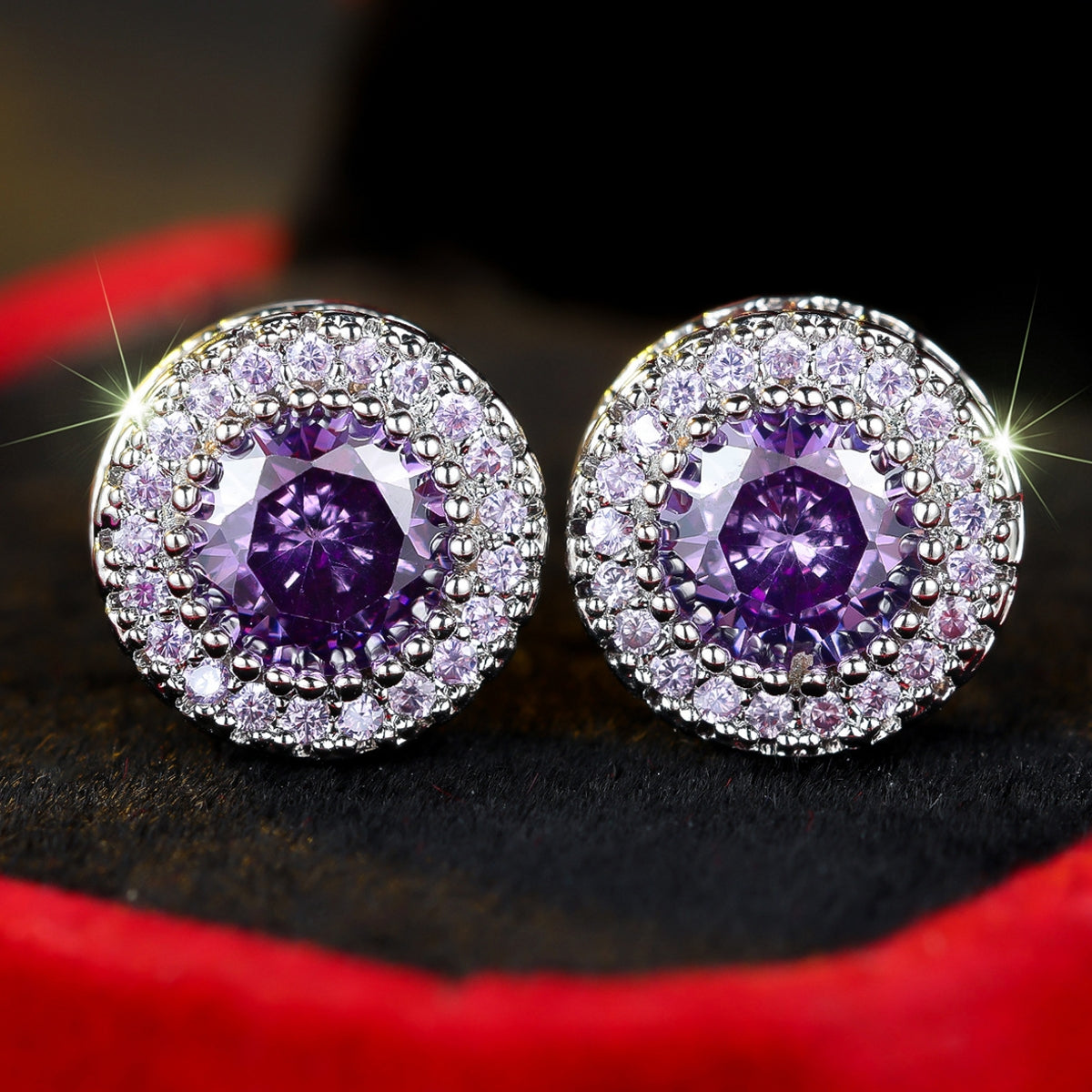 Textured Circular Earrings with Full-Set Diamonds
