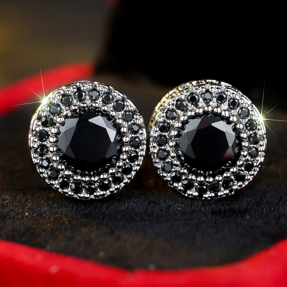 Textured Circular Earrings with Full-Set Diamonds