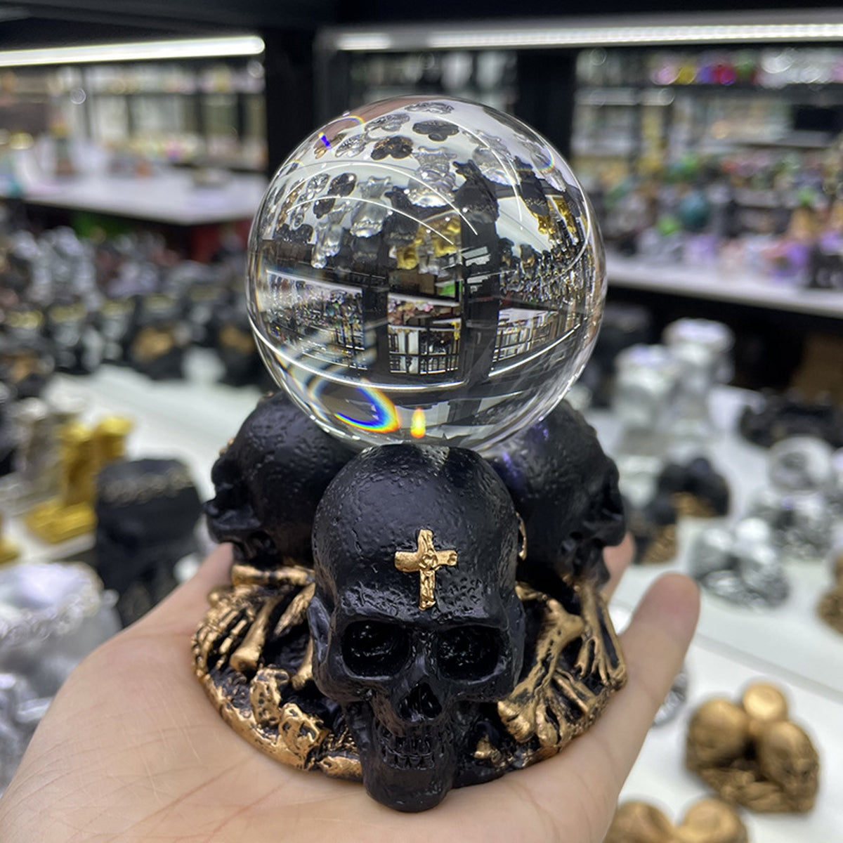 Three Skull Resin Craft Ornament Sphere Holders