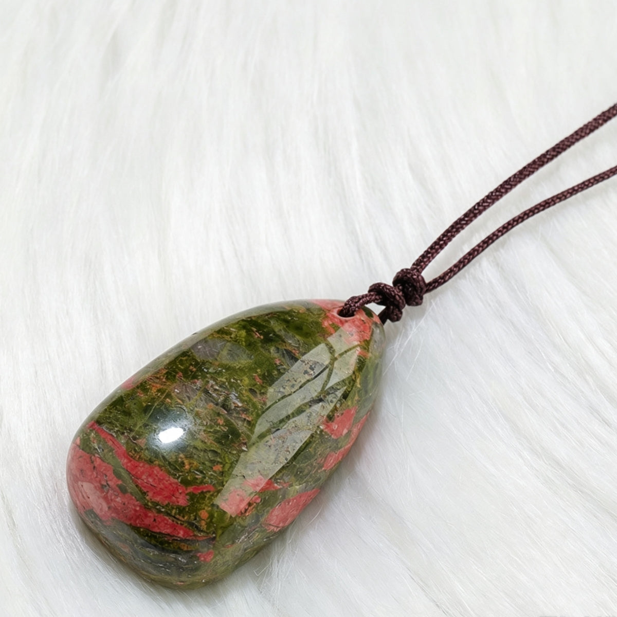 Unakite Black Obsidian Crystal Teardrop Pendant