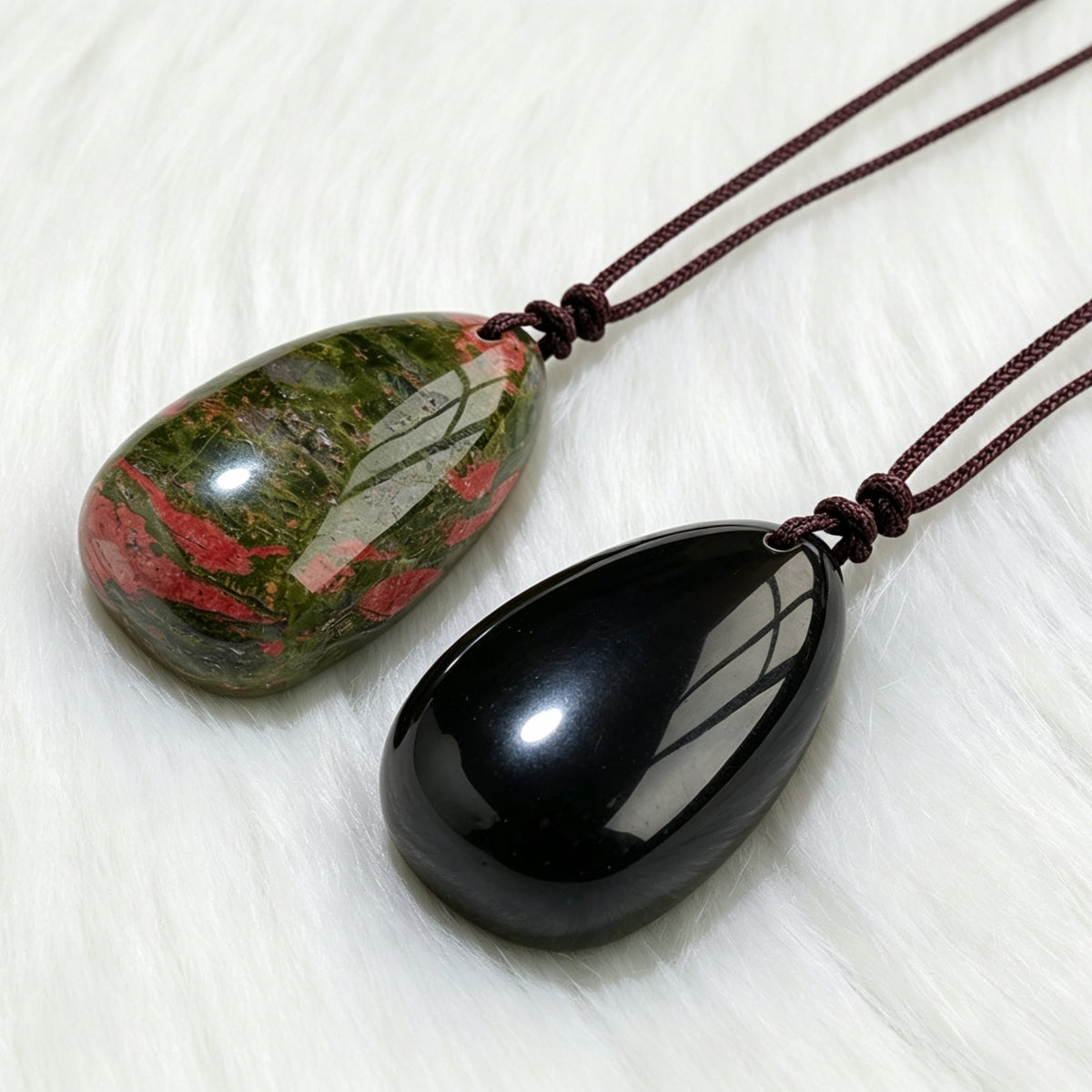 Unakite Black Obsidian Crystal Teardrop Pendant