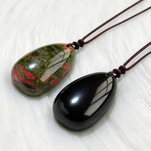 Unakite Black Obsidian Crystal Teardrop Pendant