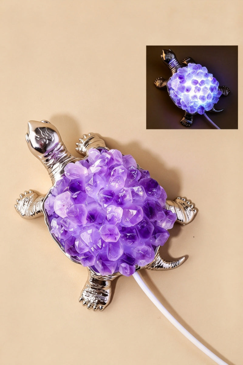 USB Amethyst Silver Bodied Turtle Small Night Light