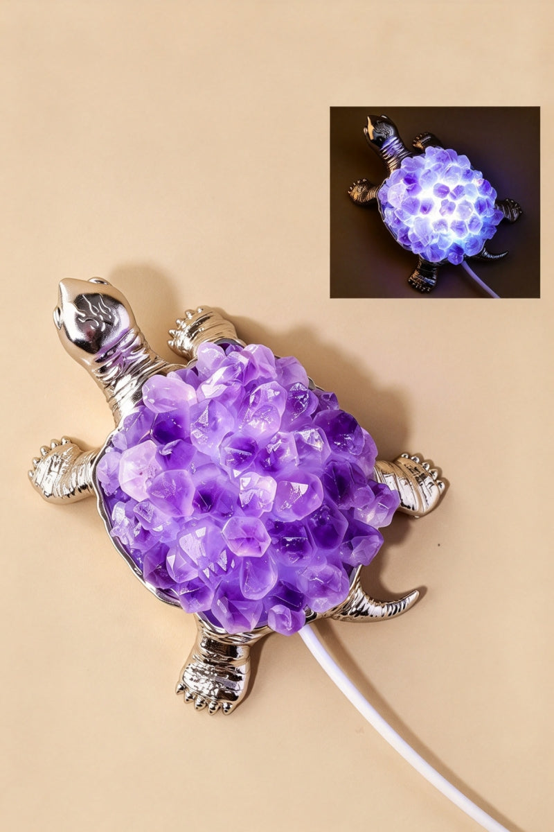 USB Amethyst Silver Bodied Turtle Small Night Light