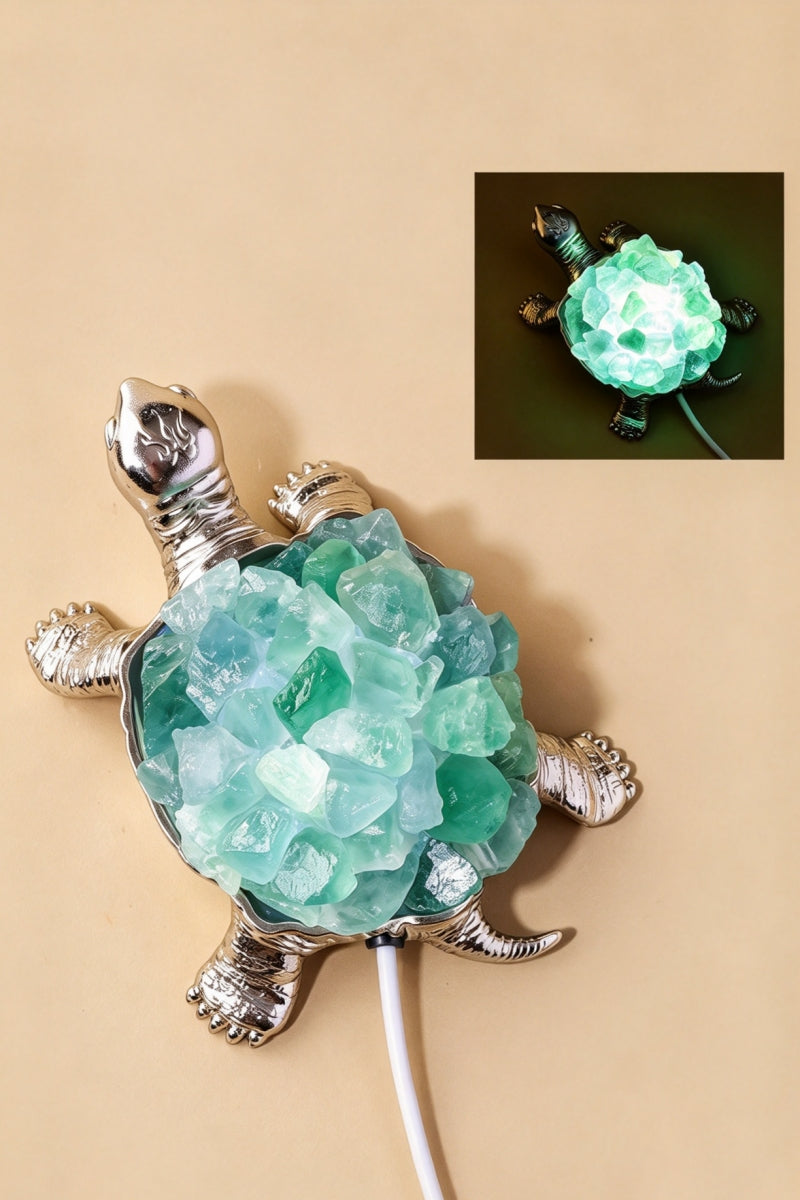 USB Apple Green Fluorite Silver Bodied Turtle Small Night Light