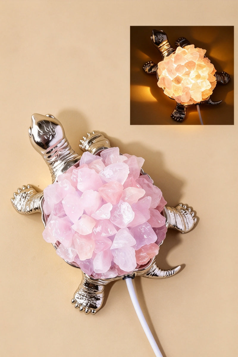 USB Rose Quartz Silver Bodied Turtle Small Night Light