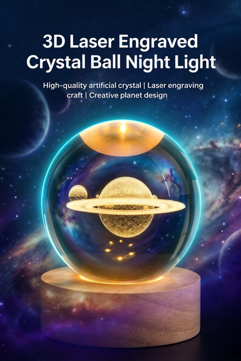 USB Saturn Crystal Ball Starry Night Glowing Night Light