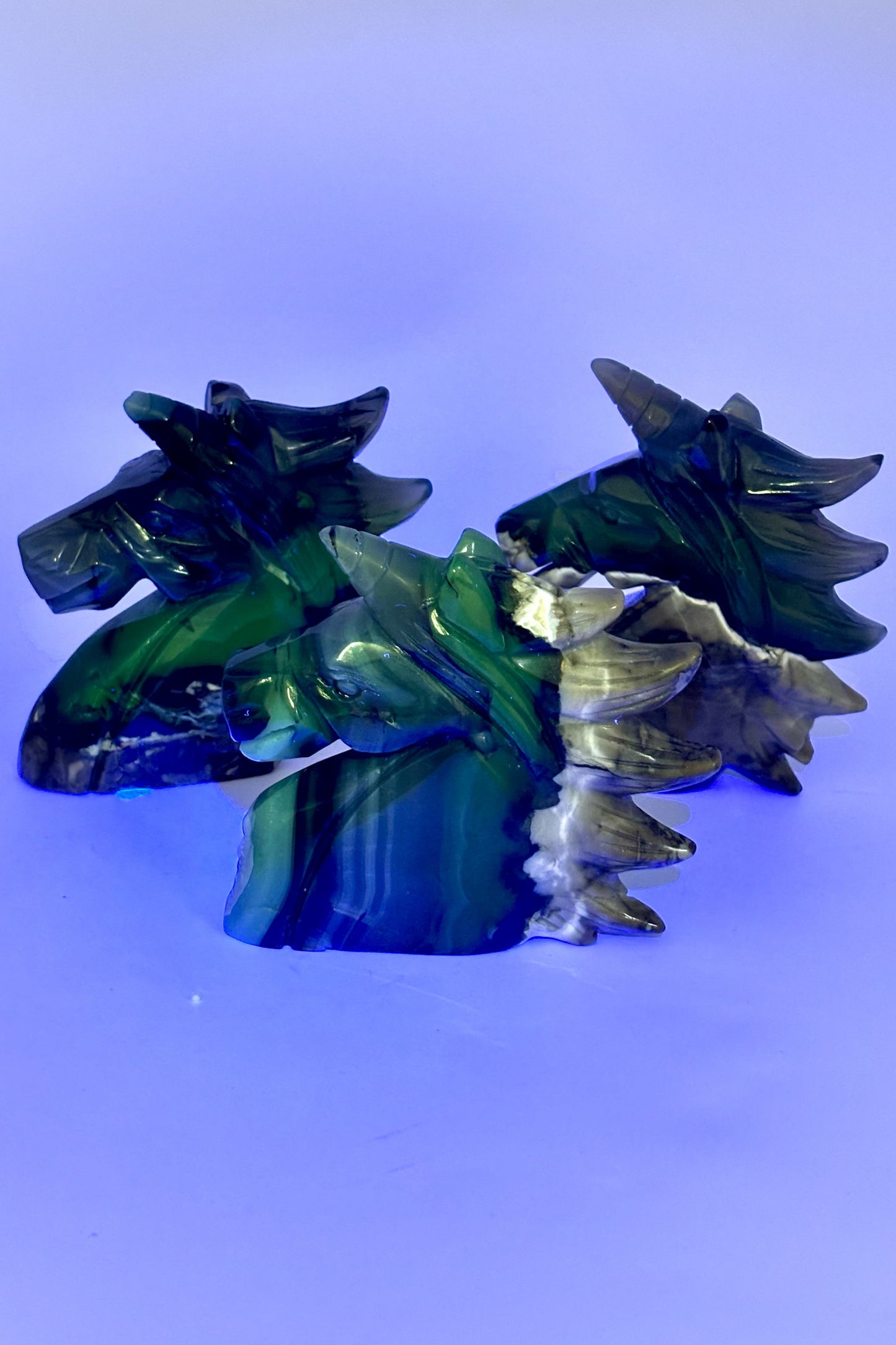 UV Reactive Volcano Agate Unicorn Carvings