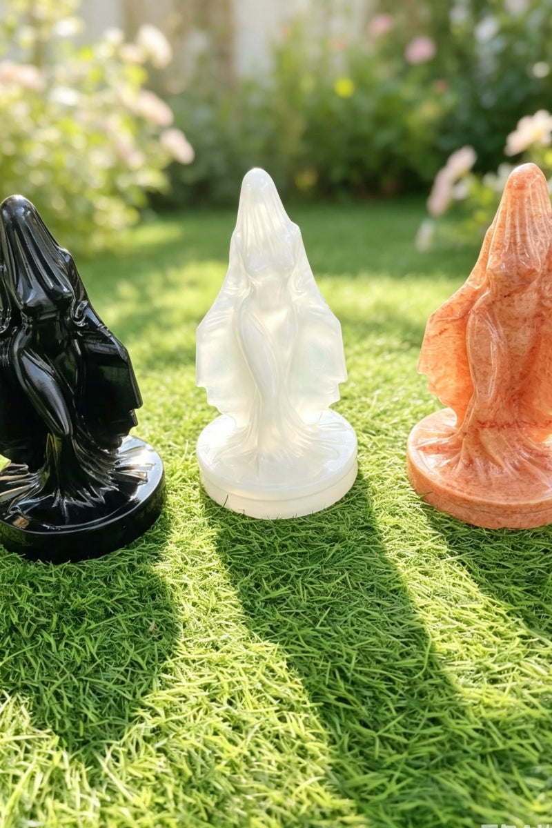 Veiled Lady Ghost Statue Halloween Witchy Carving in Medium Size for Home Decor