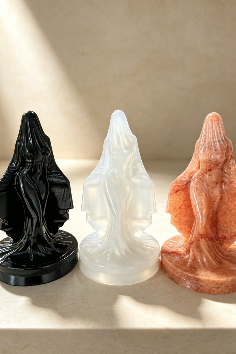 Veiled Lady Ghost Statue Halloween Witchy Carving in Medium Size for Home Decor