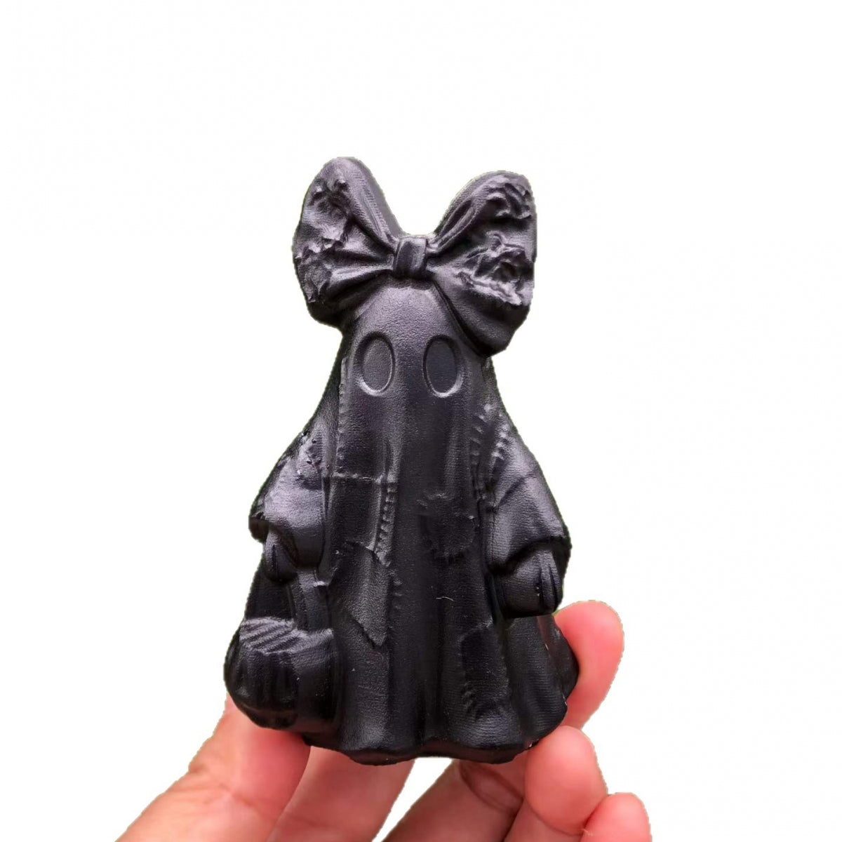Vintage Halloween Obsidian Ghost Raw Stone Carvings 3.86"