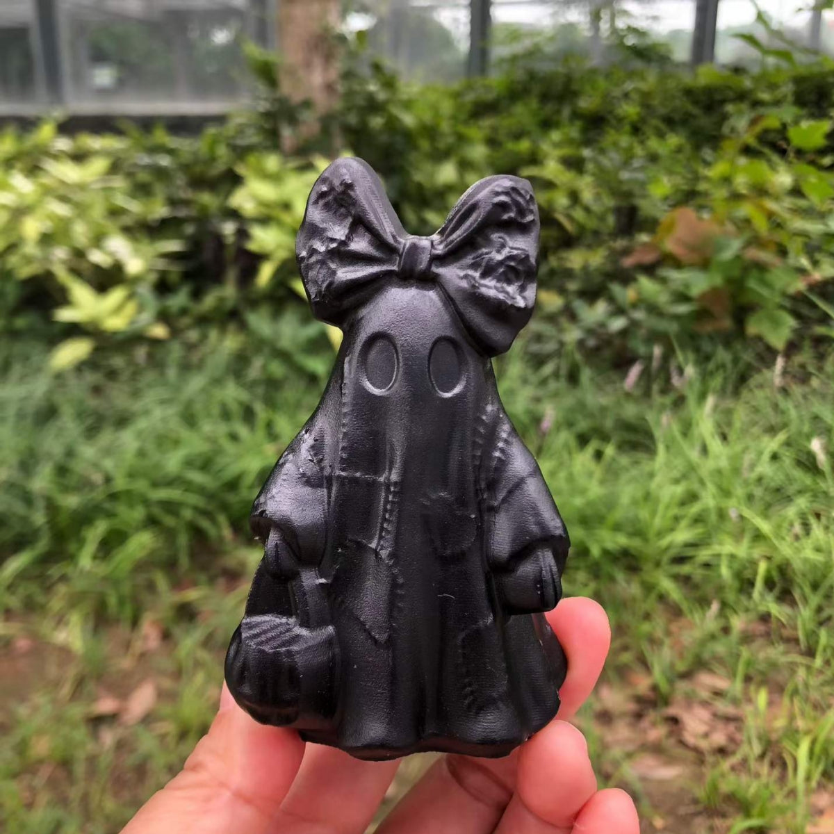 Vintage Halloween Obsidian Ghost Raw Stone Carvings 3.86"