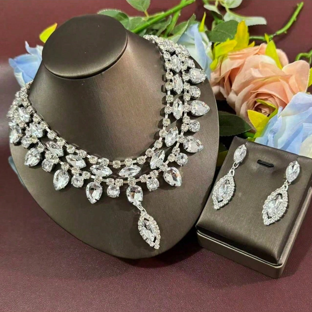 Water Crystal Necklace Earrings and Jewelry Set