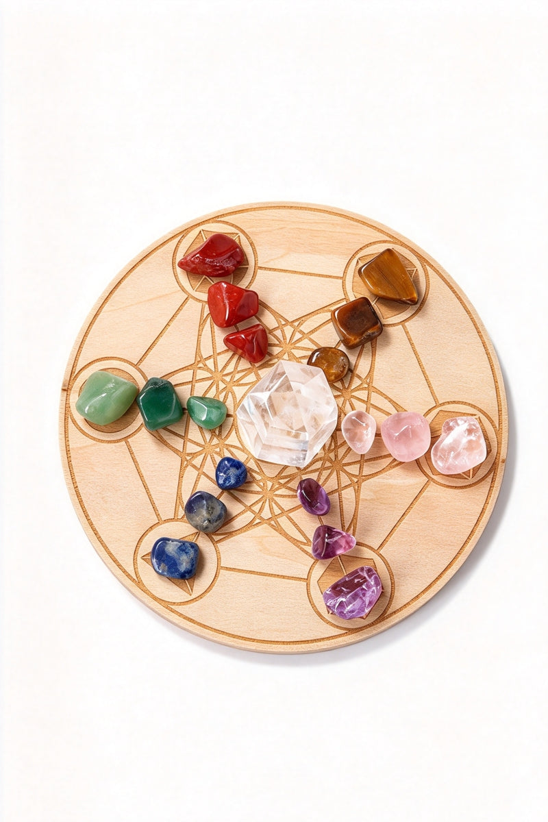 Wooden Tray with Clear Quartz Towers Raw Stone Home Decor
