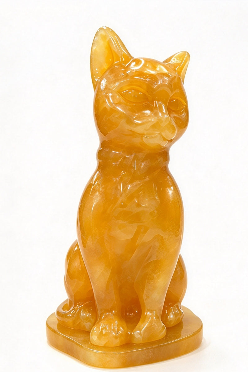 Yellow Calcite Egyptian Mau Carvings 5.12"