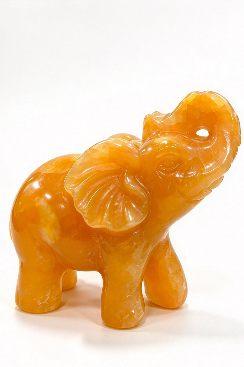 Yellow Calcite Elephant Carvings 4.84"