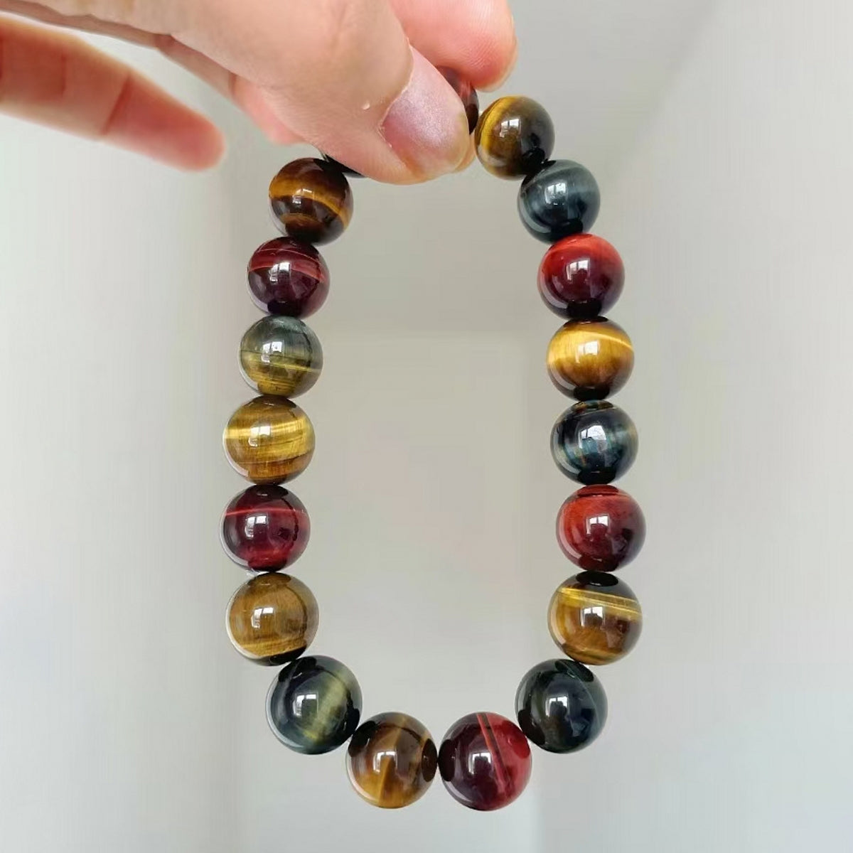 Yellow Red Blue Tiger's Eye Round Bead Crystal Bracelet