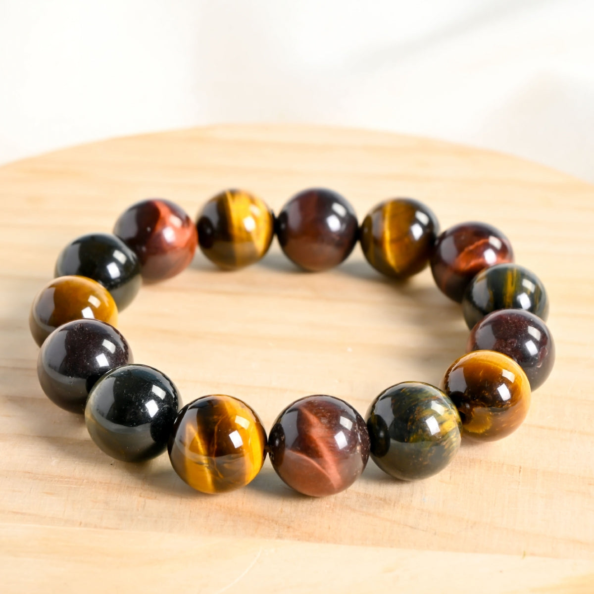 Yellow Red Blue Tiger's Eye Round Bead Crystal Bracelet