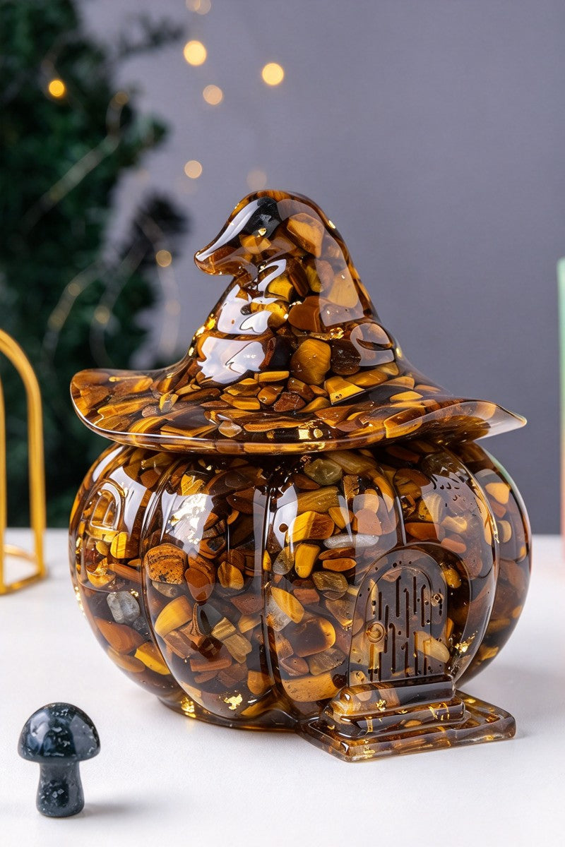 Yellow Tiger's Eye Halloween Pumpkin House Carvings 3.94"