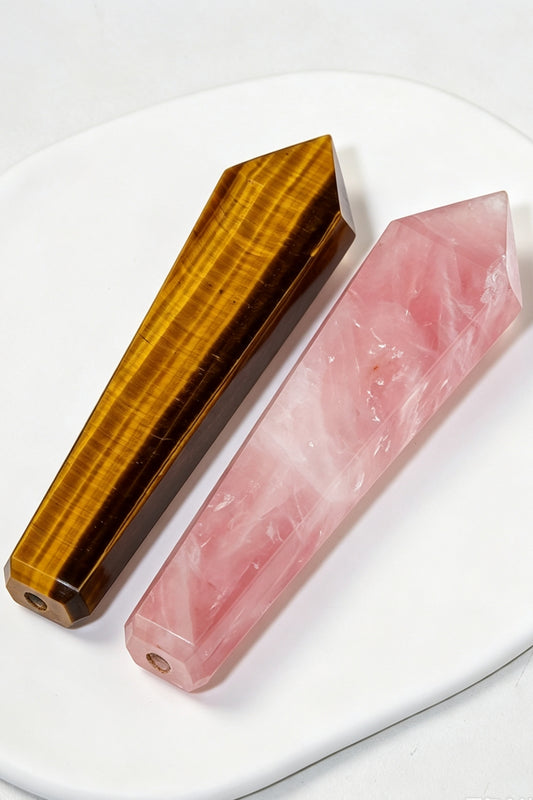Yellow Tiger's Eye Rose Quartz Wands 4.13"Tall