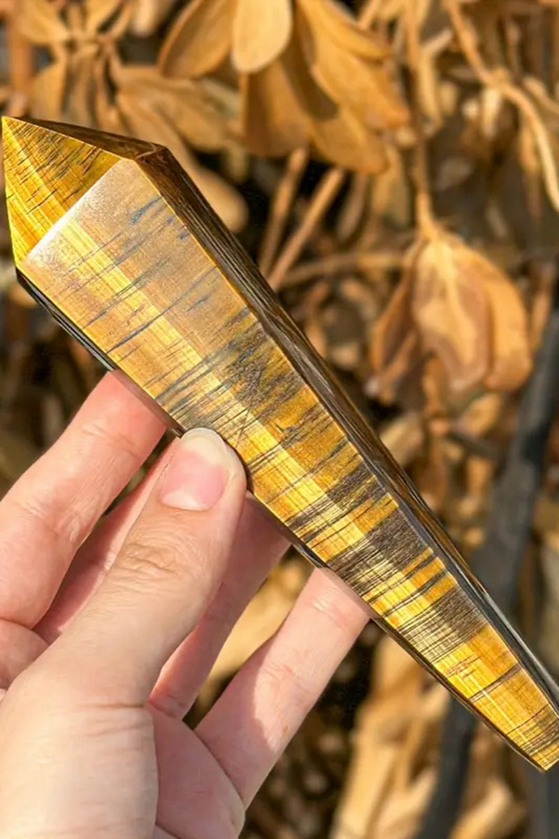 Yellow Tiger's Eye Wands with Free Holders 3.15"