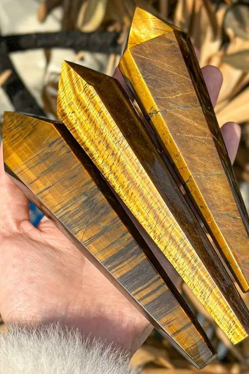 Yellow Tiger's Eye Wands with Free Holders 3.15"