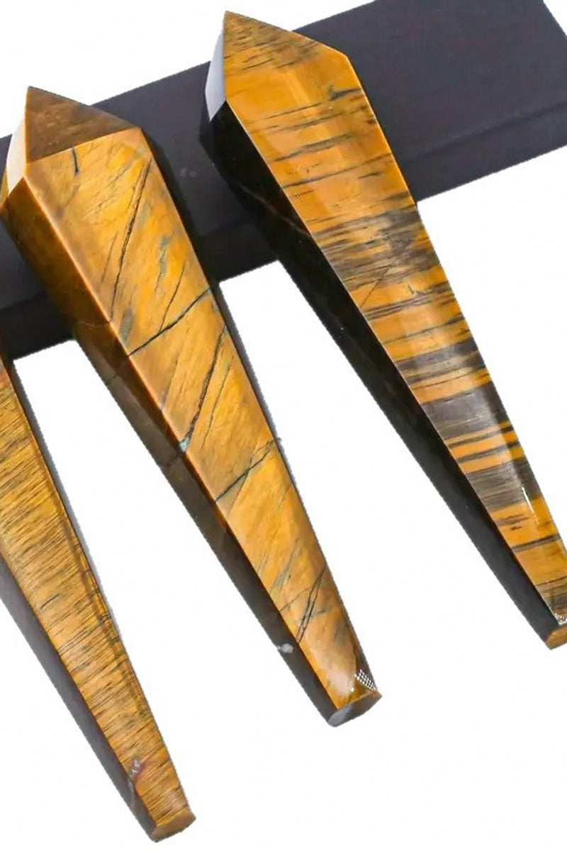 Yellow Tiger's Eye Wands with Free Holders 3.15"