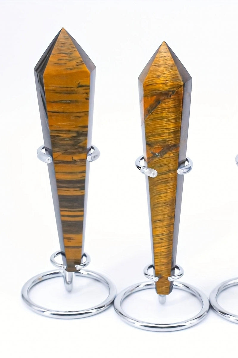 Yellow Tiger's Eye Wands with Free Holders 3.15"