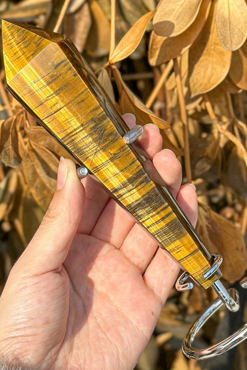 Yellow Tiger's Eye Wands with Free Holders 3.15"