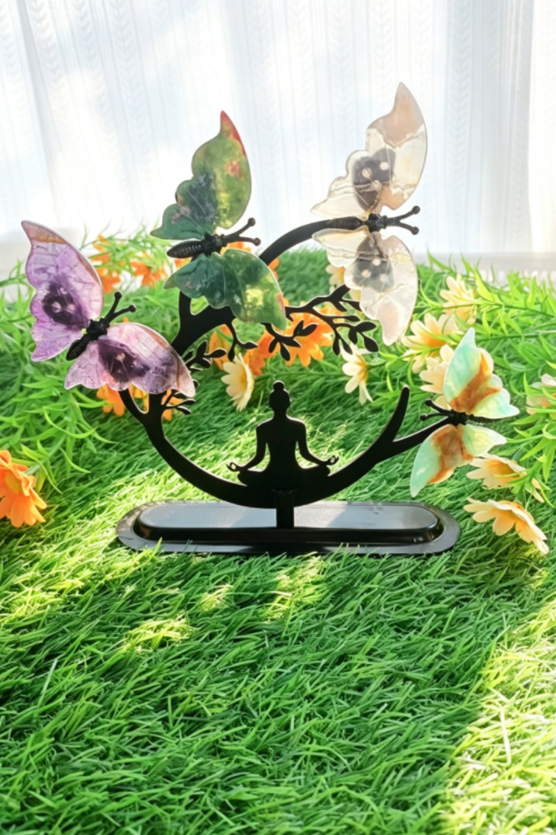 Yoga Lady Under Crystal Butterfly Tree with Mixed Materials
