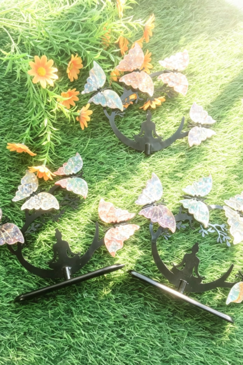 Yoga Lady Under Crystal Butterfly Tree with Mixed Materials