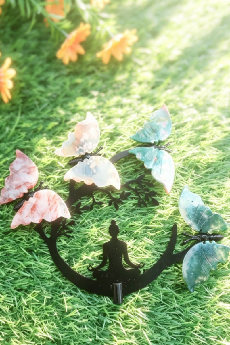 Yoga Lady Under Crystal Butterfly Tree with Mixed Materials