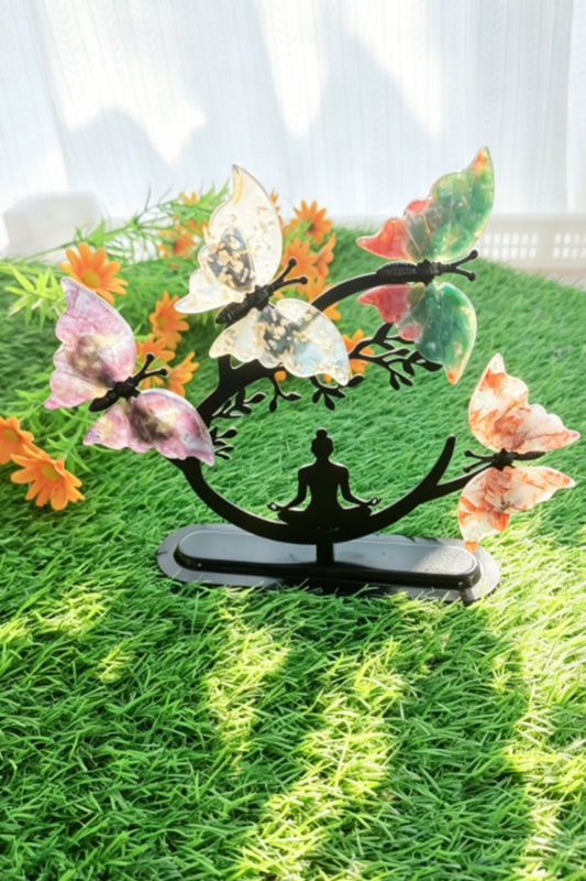 Yoga Lady Under Crystal Butterfly Tree with Mixed Materials